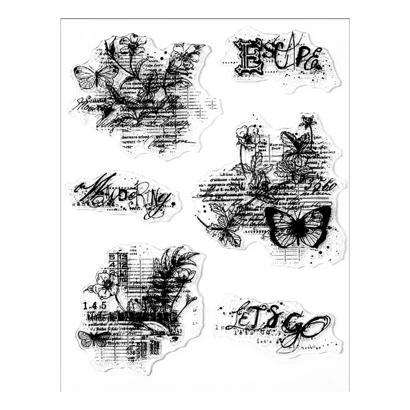 Vintage Flowers Butterflies Clear Stamps