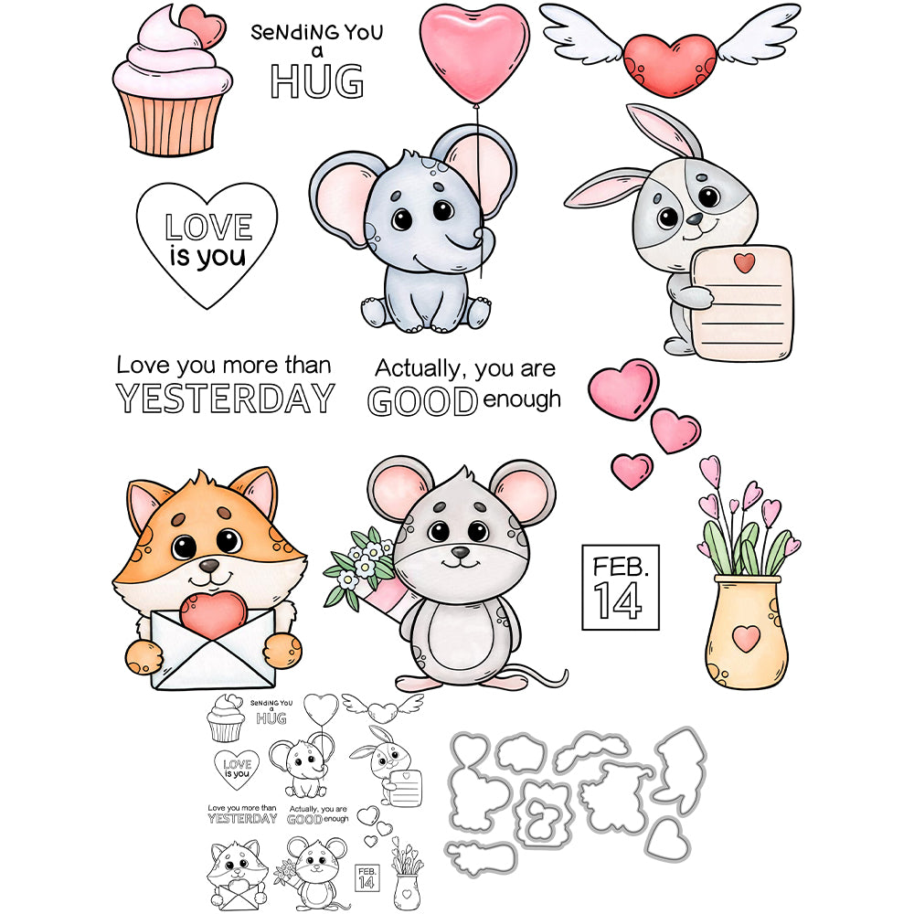 Valentine's Day Animals Dies & Stamps Set