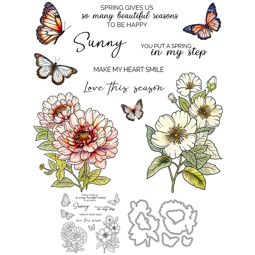 Flowers and Butterflies Dies & Stamps Set
