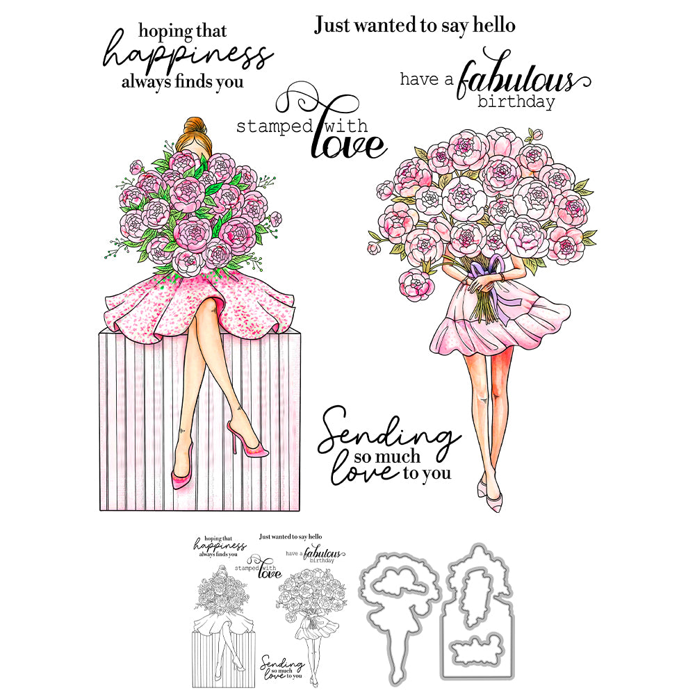 Girl Holding Flowers Dies & Stamps Set