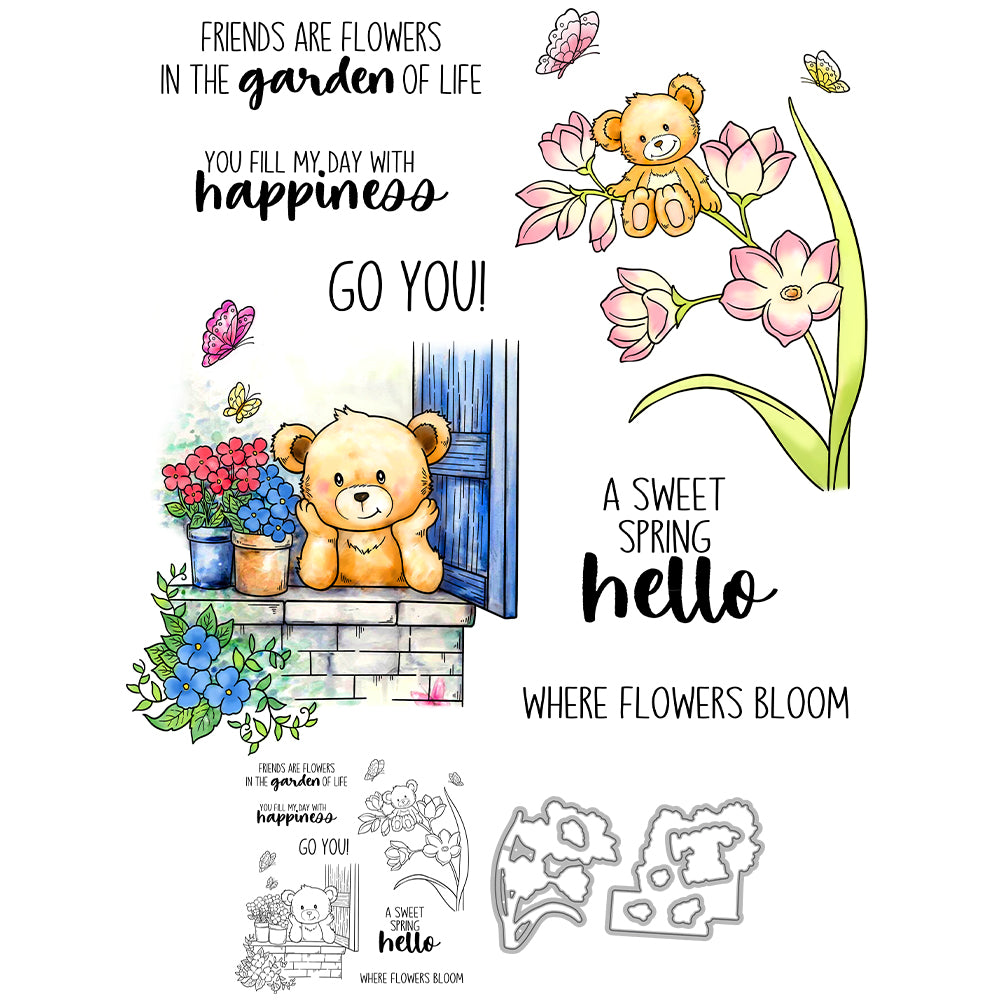 Bear and Flowers Dies & Stamps Set