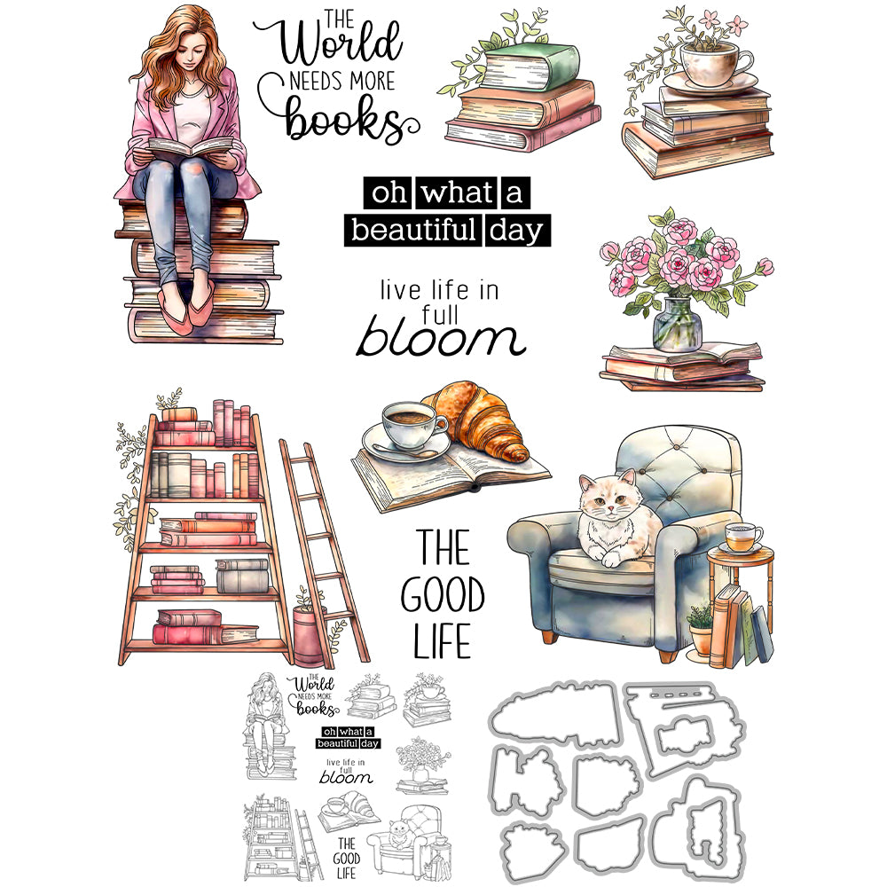 Soft Home and Reading Girl Dies & Stamps Set