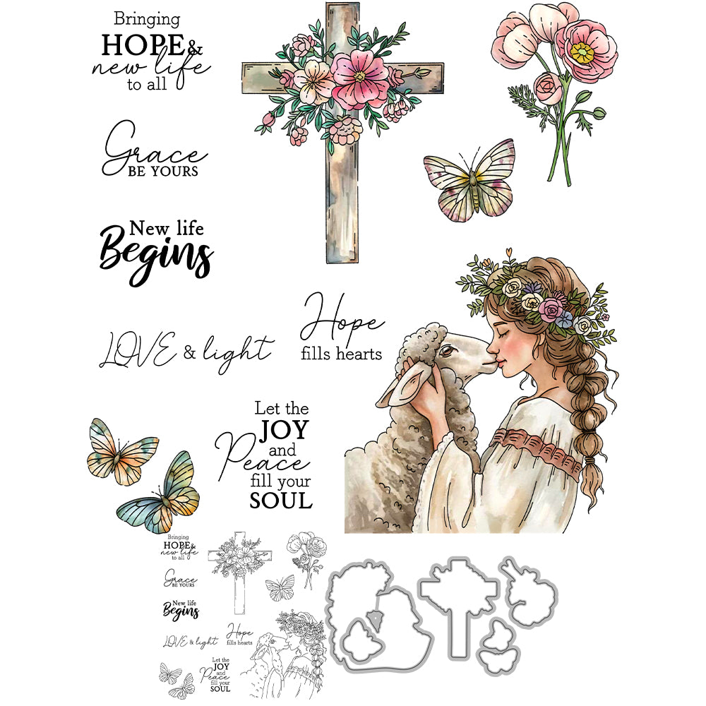 Girl Cross Flower Dies & Stamps Set