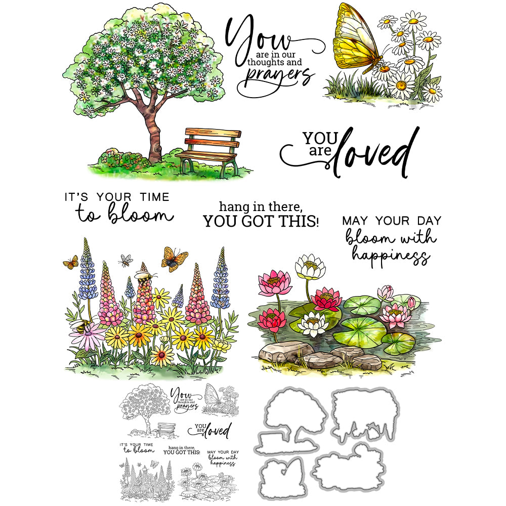 Flower Lotus Tree Butterfly Dies & Stamps Set