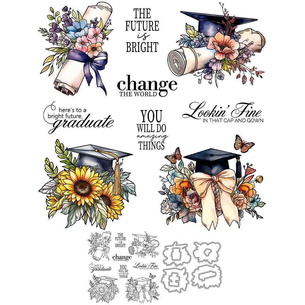 Graduation Season Doctoral Hat Dies & Stamps Set