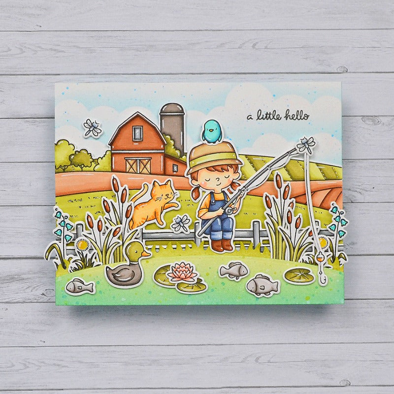 Fishing Boy Dies & Stamps Set