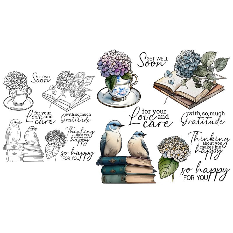 Hydrangeas And Birds Dies & Stamps Set