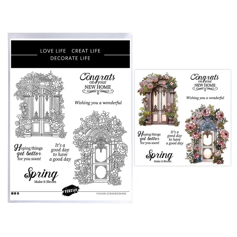 Beautiful Retro Flower Gate Dies & Stamps Set