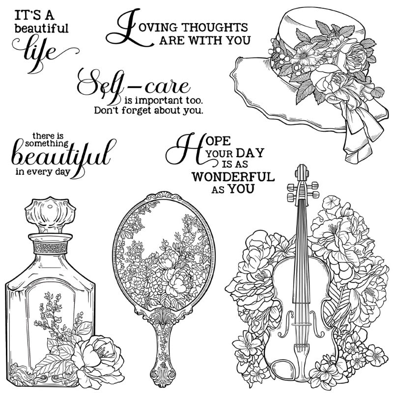 Vintage Violin Hat Perfume Clear Stamps