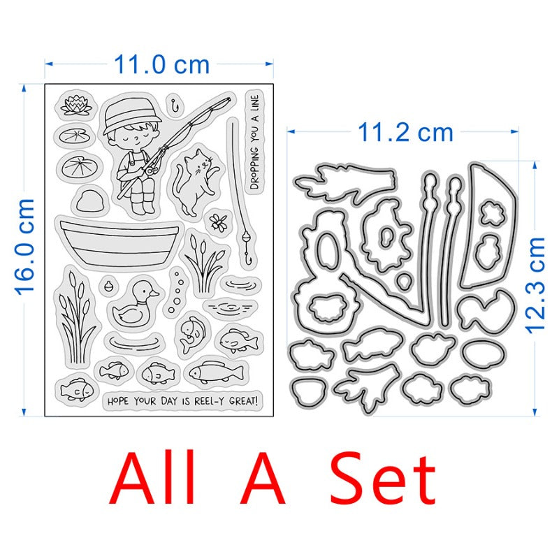 Fishing Boy Dies & Stamps Set