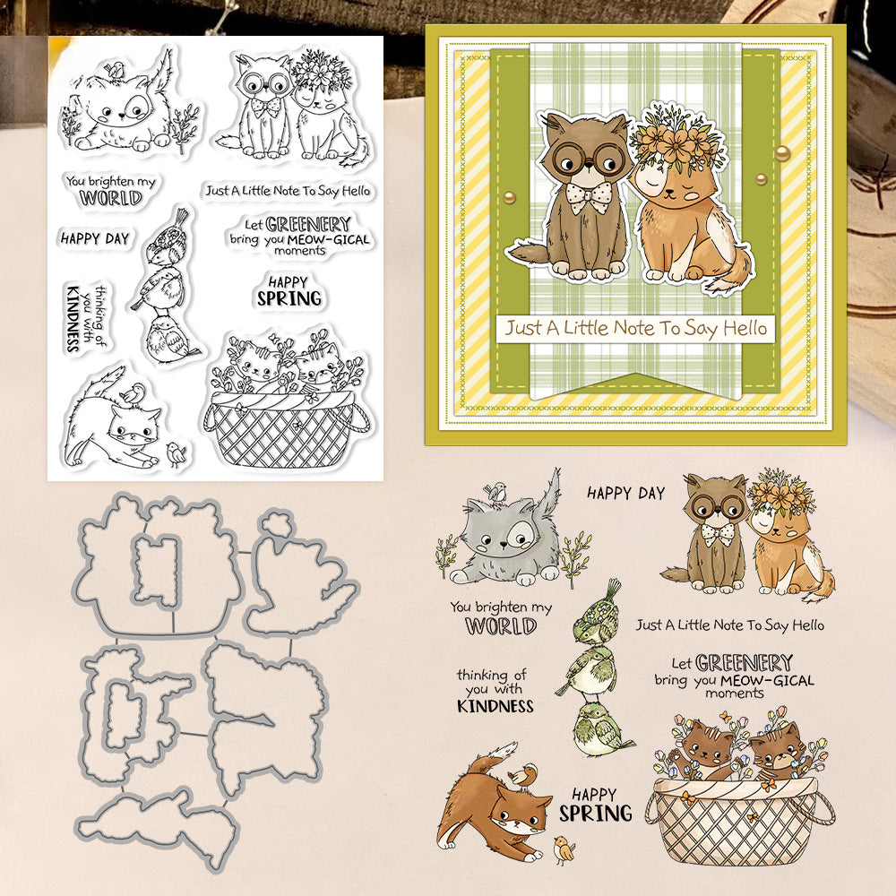 Kitten and Bird Dies & Stamps Set