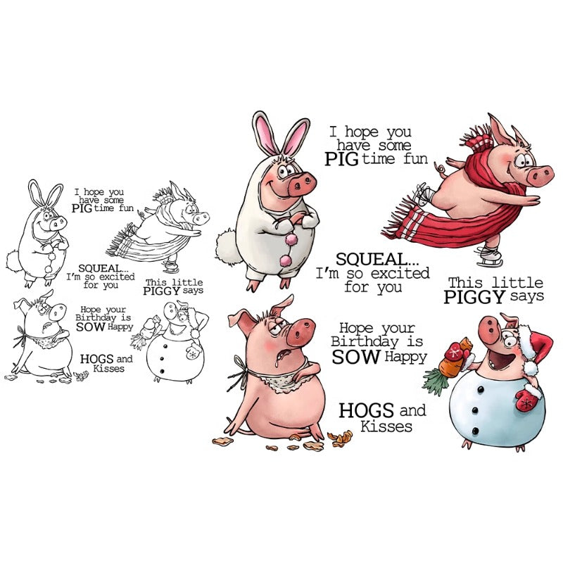 Cute Cartoon Fat Pigs Dies & Stamps Set