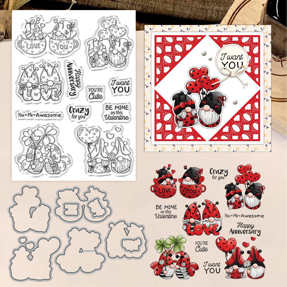 Valentine's Day Cute Gnomes Dies & Stamps Set