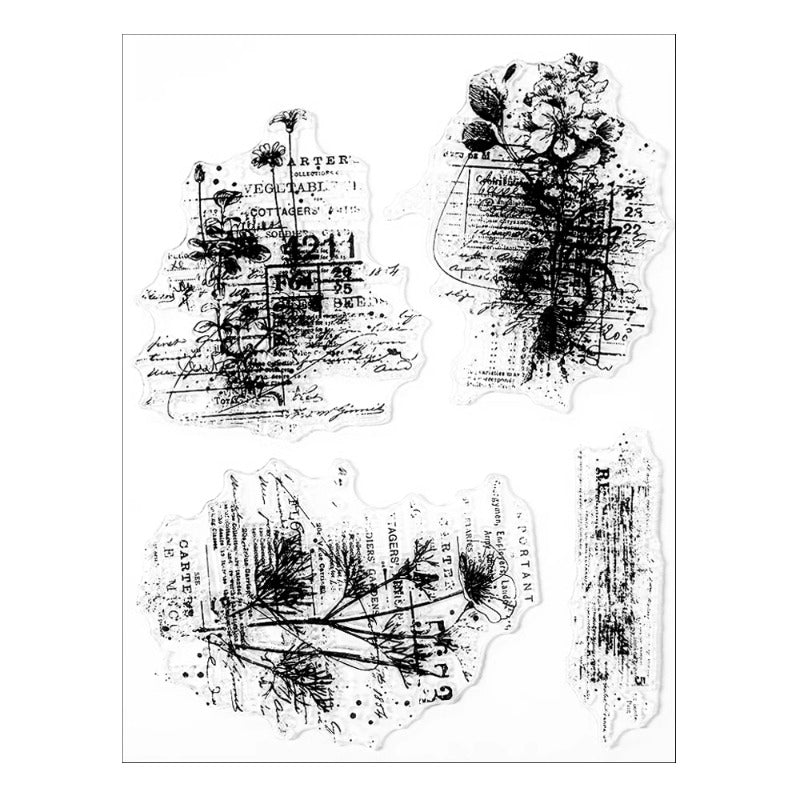 Vintage Autumn Floral Text Clear Stamps