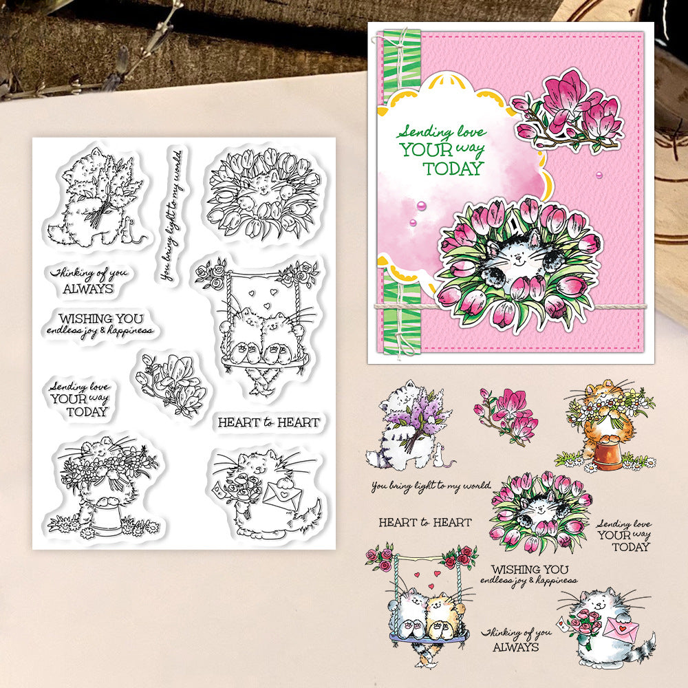 Flowers Cats Clear Stamps