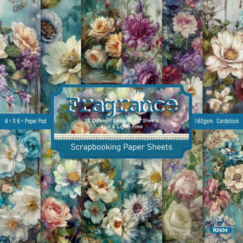 24PCS 6" Floral Fragrance Scrapbook Paper & Cardstock