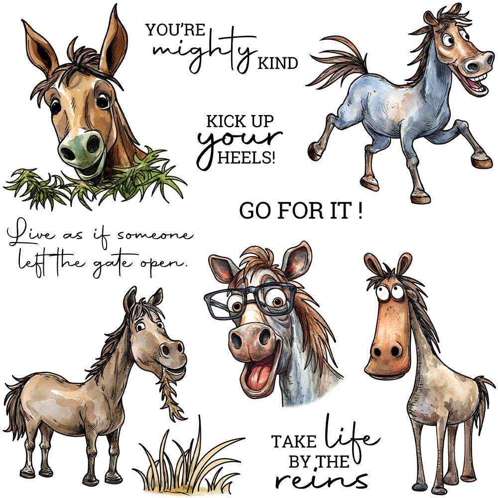 Various Funny Horses Dies & Stamps Set
