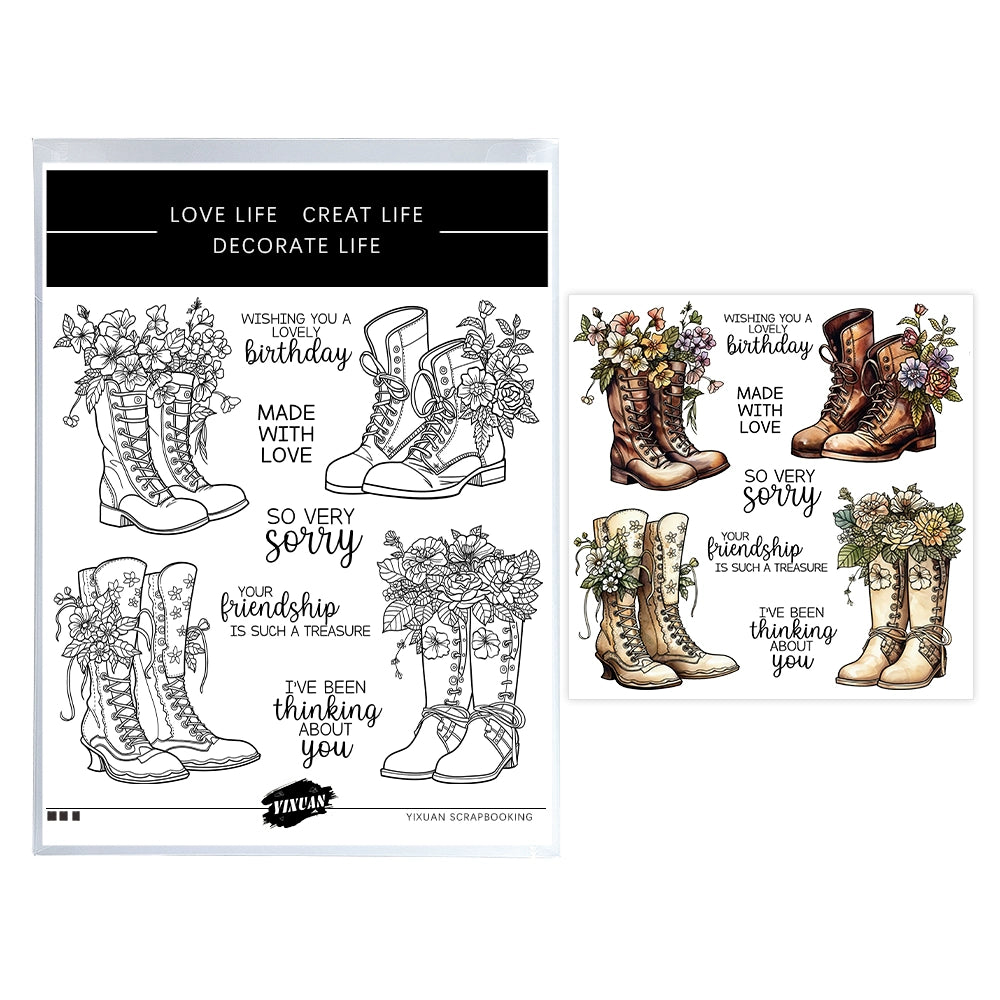Flowers In Boots Clear Stamps