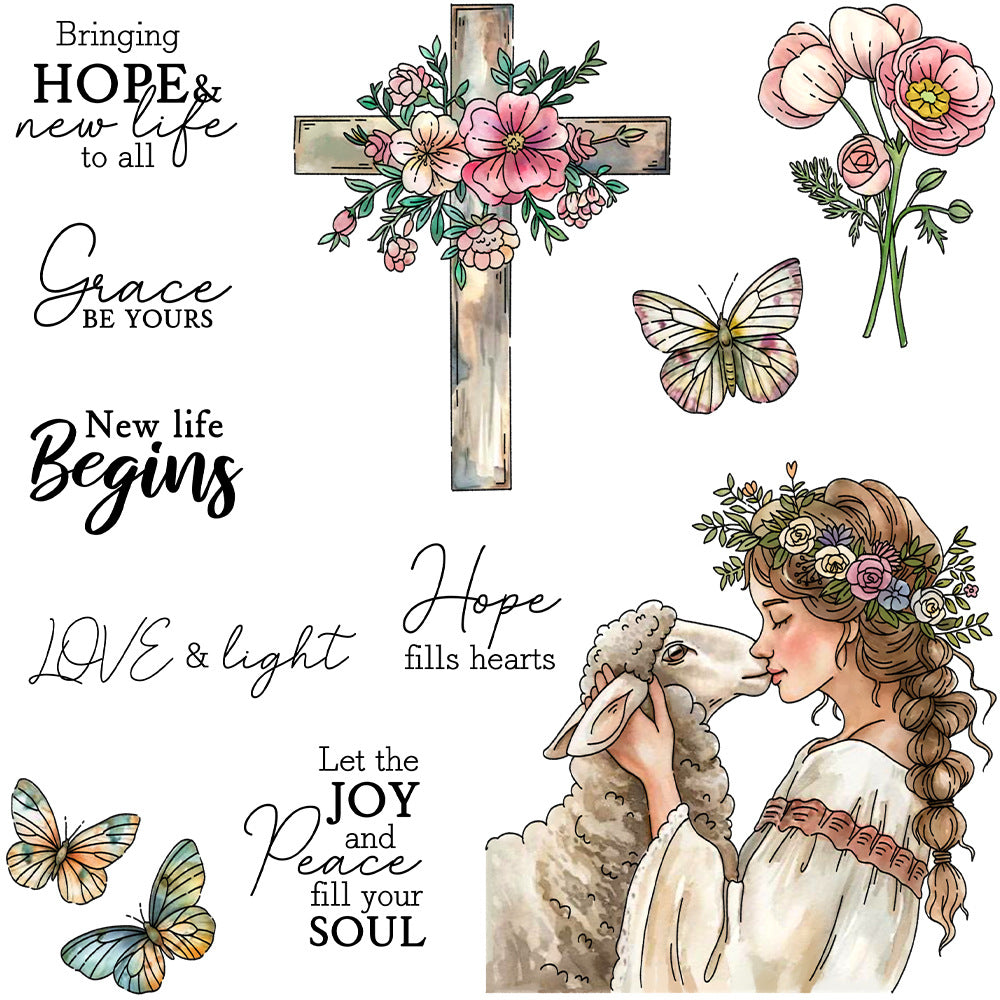 Girl Cross Flower Dies & Stamps Set