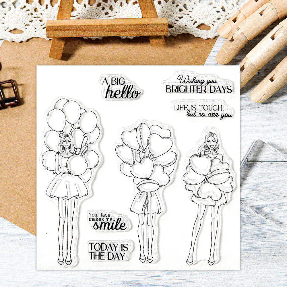 Girl Holding Balloons Dies & Stamps Set
