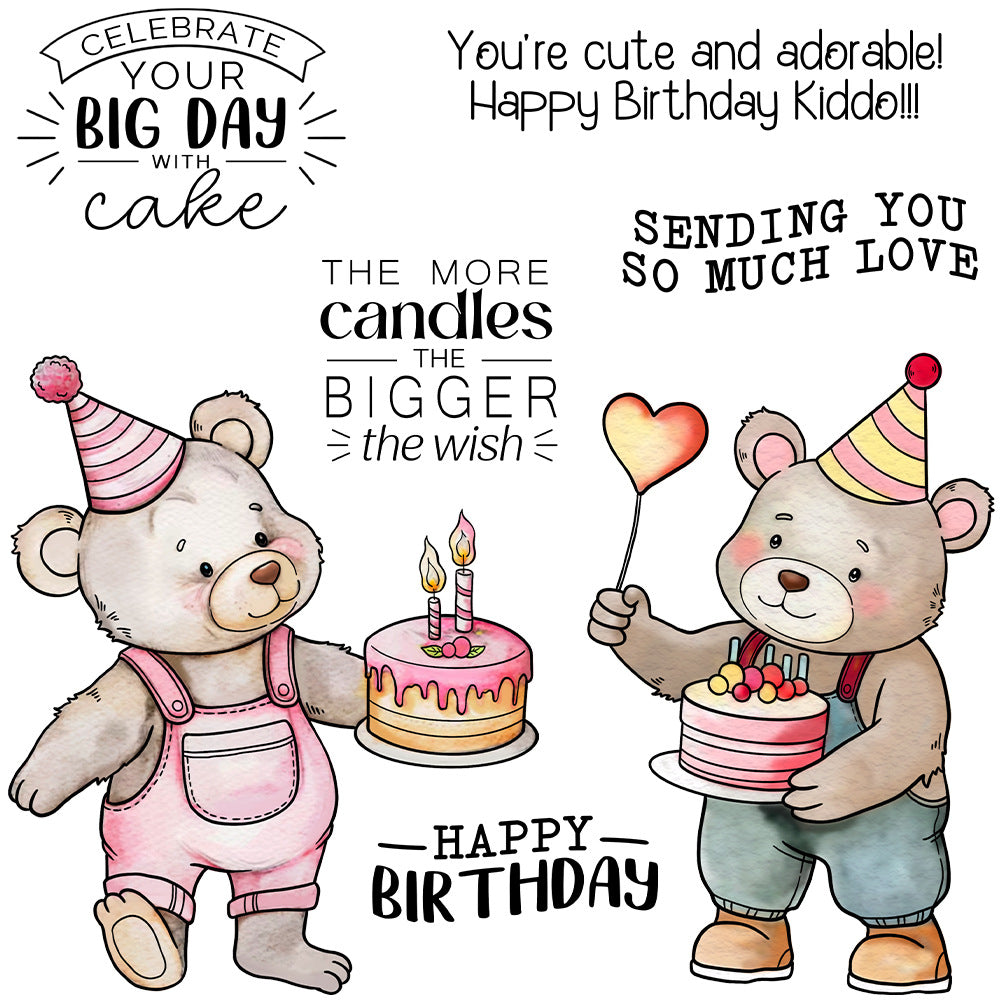 Cute Bear Celebrating Birthday Dies & Stamps Set