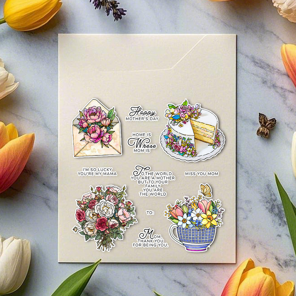 Happy Mother's Day Flowers Cakes Clear Stamps