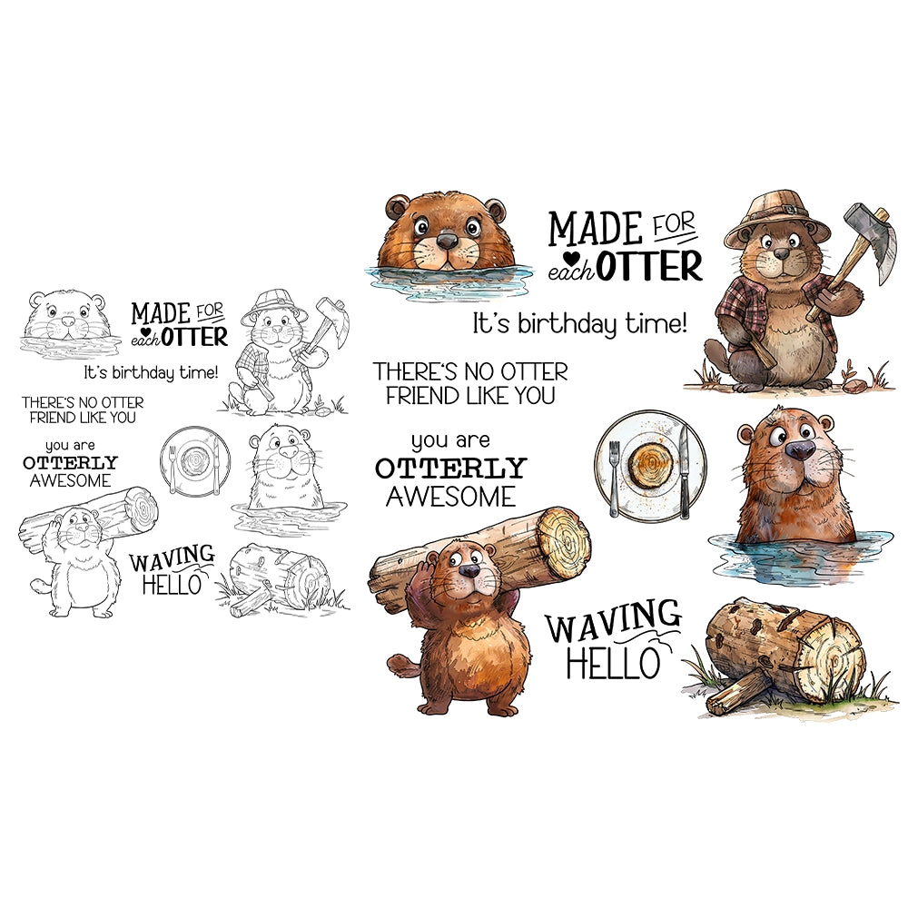 Cute Cartoon Otter Dies & Stamps Set