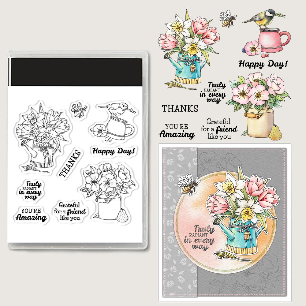 Potted Flowers Bird Clear Stamps