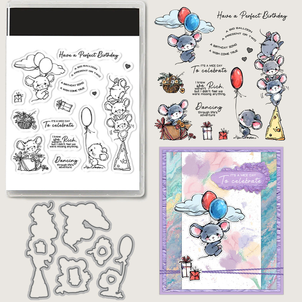 Cute Mouse In Party Dies & Stamps Set