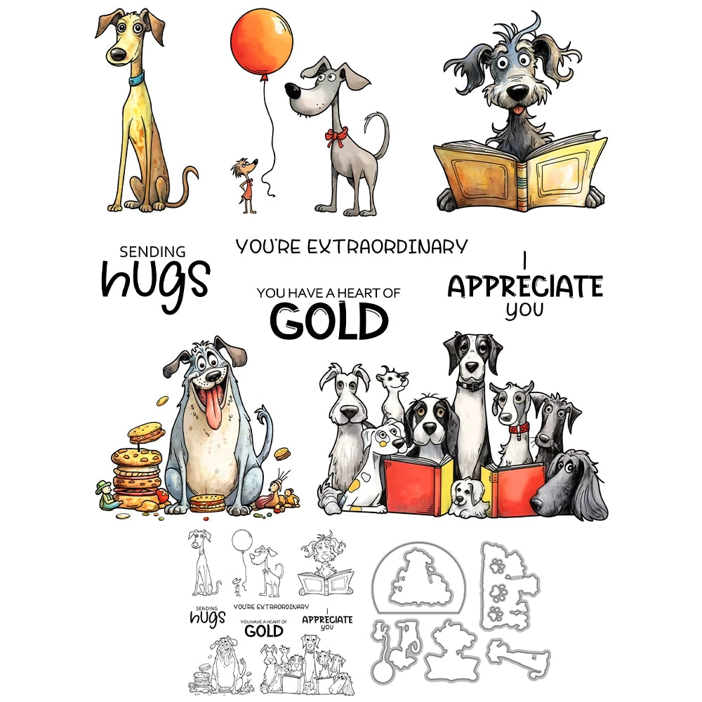 Happy Funny Puppies Dies & Stamps Set
