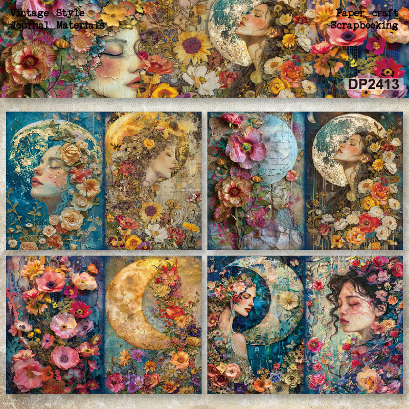 A5 Retro Women With Flowers Scrapbook Paper