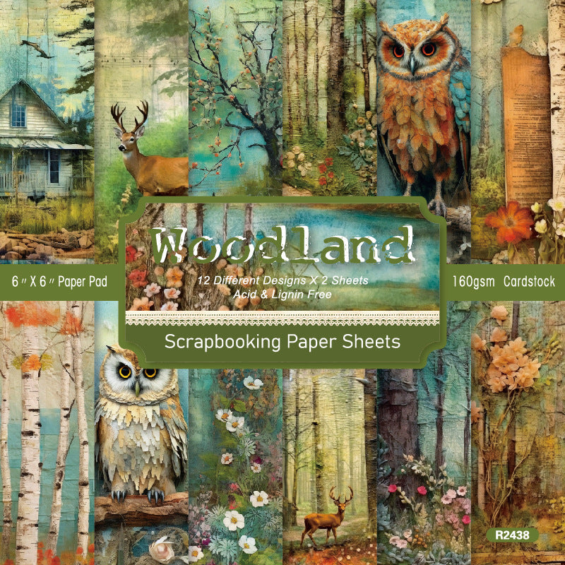24PCS 6" Woodland Background Scrapbook Paper & Cardstock