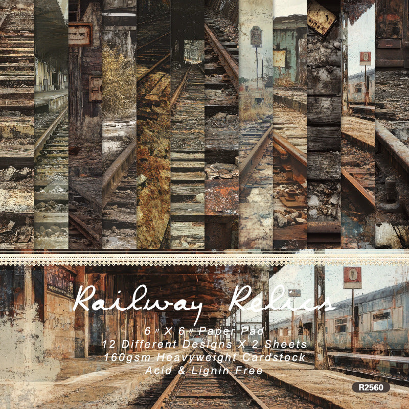 24PCS 6" Railway Relics Scrapbook Paper & Cardstock