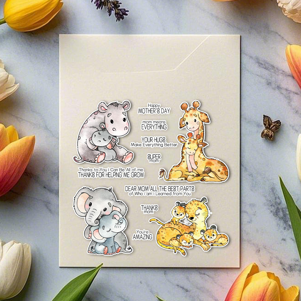 Love Mom Baby Animals Clear Stamps