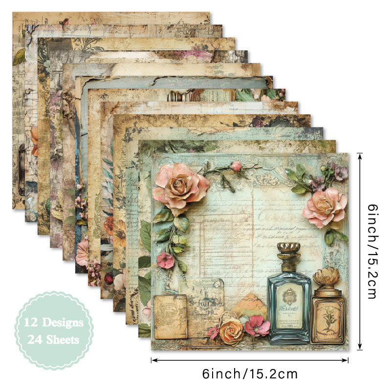 24PCS 6" Vintage Style Scrapbook Paper & Cardstock