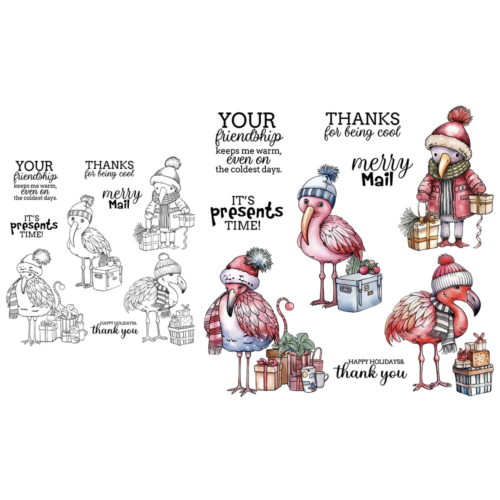 Winter Flamingo Christmas Gift Dies & Stamps Set