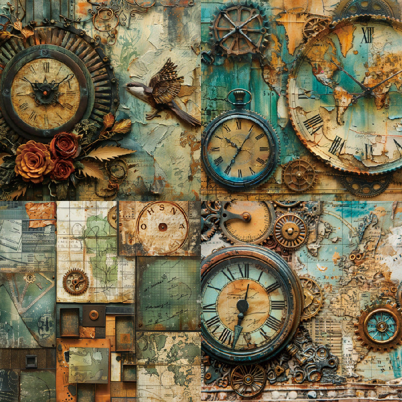 24PCS 6" Vintage Clock Scrapbook Paper & Cardstock