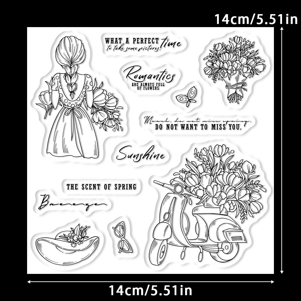 Spring Flowers Girl Clear Stamps