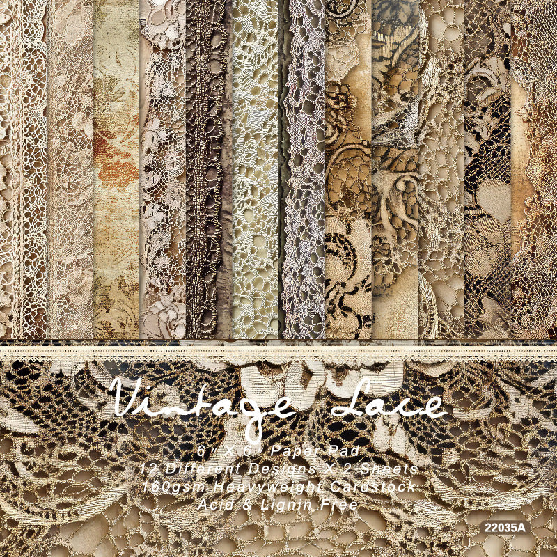 24PCS 6" Vintage Lace Scrapbook Paper & Cardstock