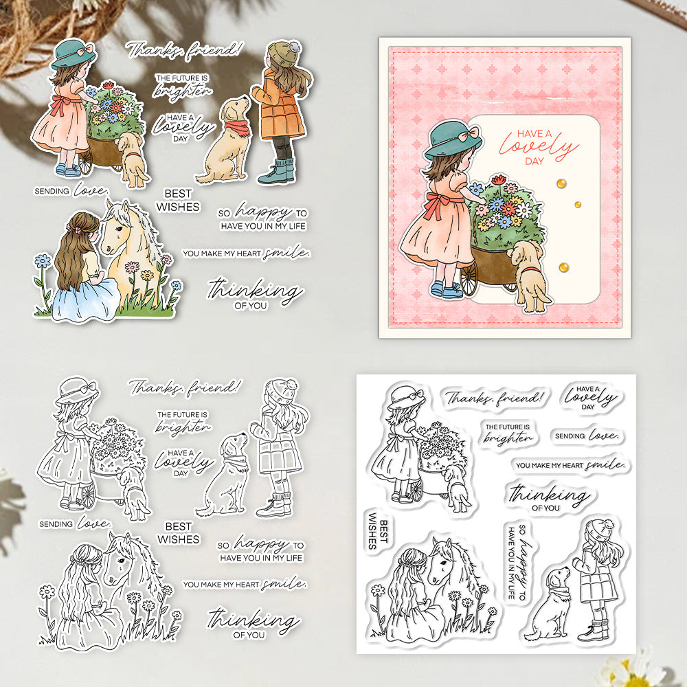 Girls and Animals Clear Stamps