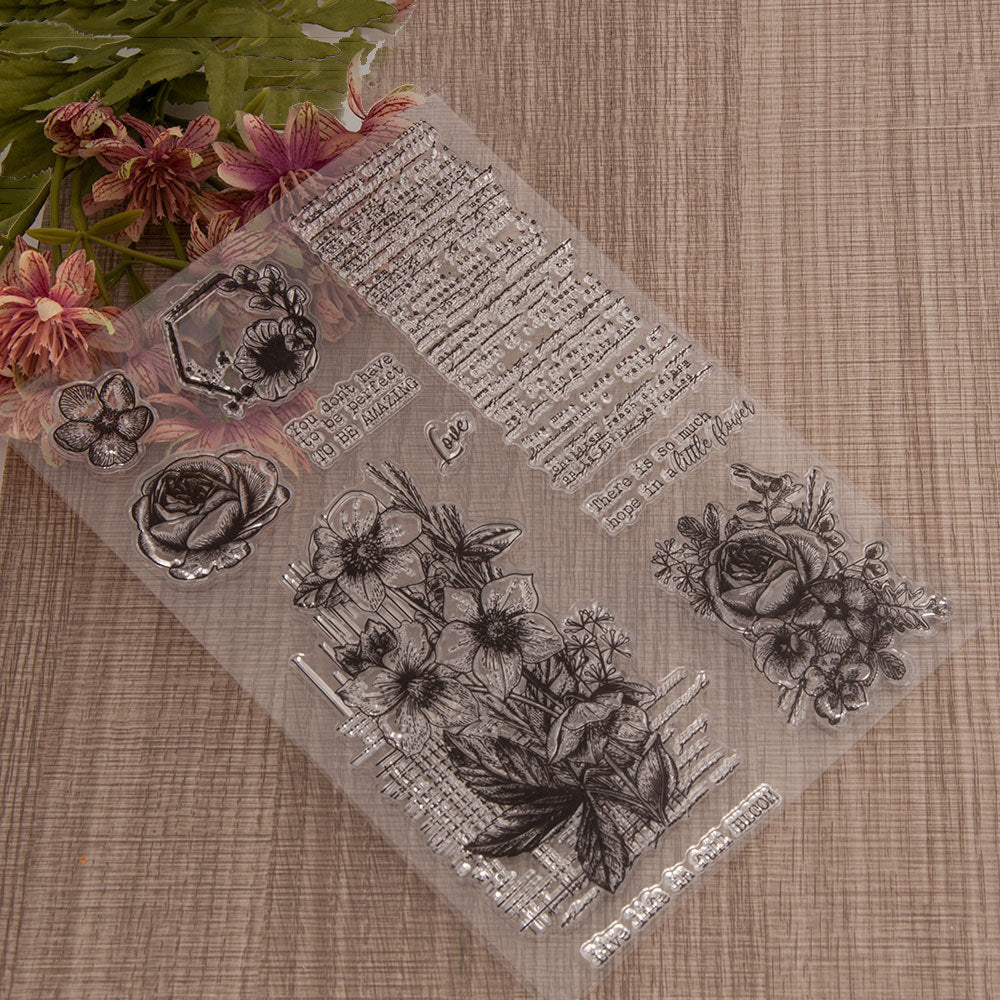 Retro Flowers Text Clear Stamps
