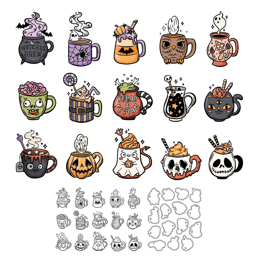 Halloween Funny Skull Cup Dies & Stamps Set