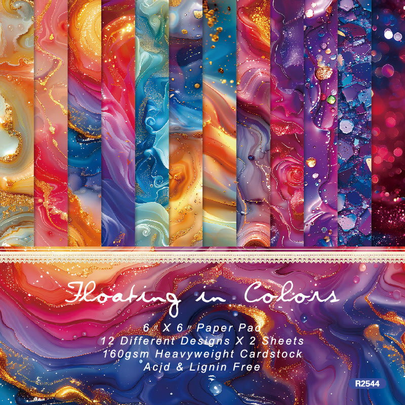 24PCS 6" Floating In Colors Scrapbook Paper & Cardstock