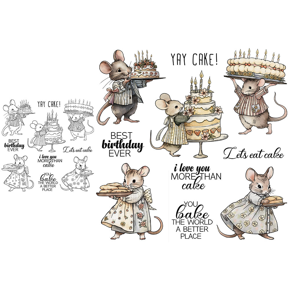 Cute Mouse Birthday Cake Dies & Stamps Set