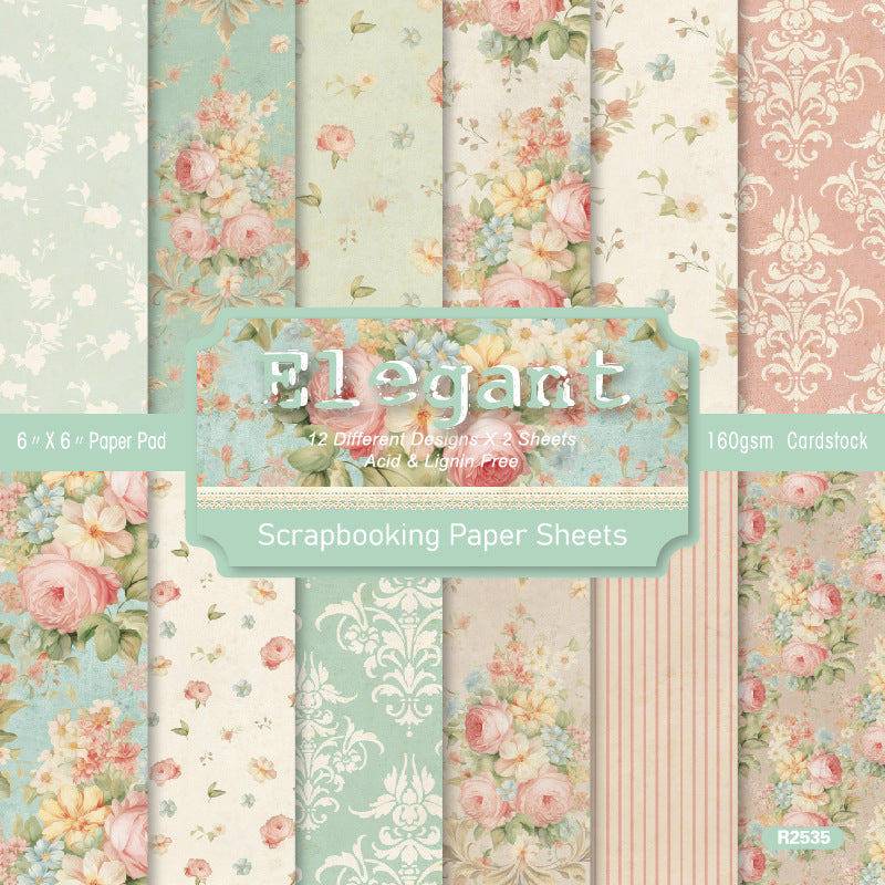 24PCS 6" Elegant Scrapbook Paper & Cardstock