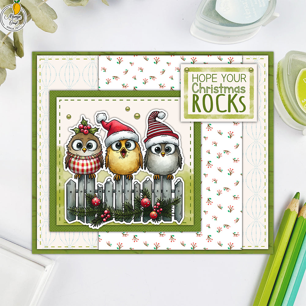 Christmas Cute Funny Birds Dies & Stamps Set