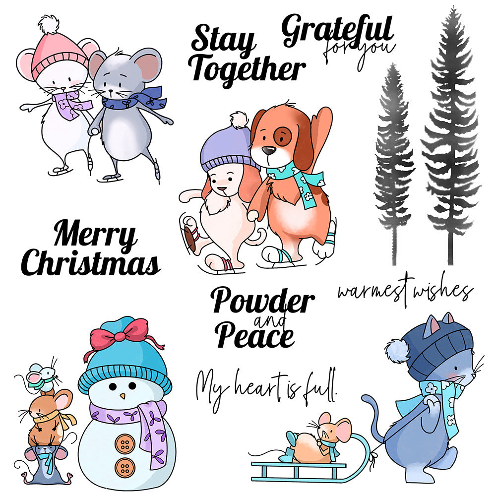 Winter Skiing Animals Dies & Stamps Set