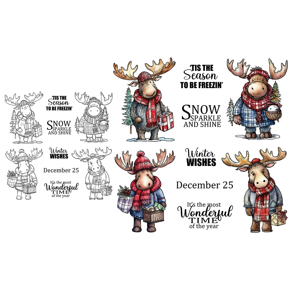 Cute Christmas Elk Dies & Stamps Set
