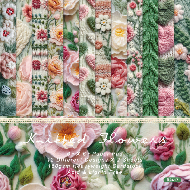 24PCS 6" Knitted Flowers Scrapbook Paper & Cardstock