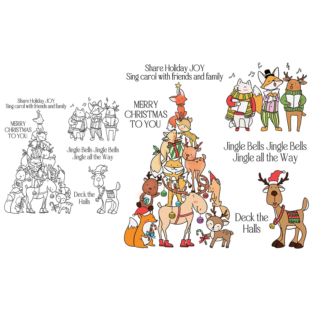 Cute Animal Christmas Tree Dies & Stamps Set
